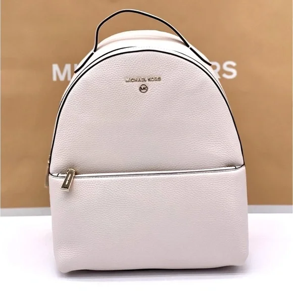 Michael Kors Valerie Medium Light Cream Pebbled Leather Backpack - Picture 9 of 12